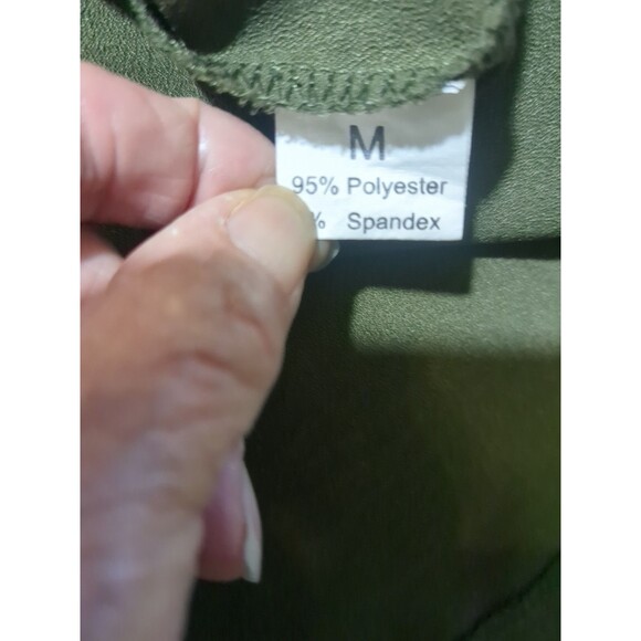 Olive Green Top Babydoll Med Lace Shoulder Whimsey Goth Career Capsule Travel - Picture 7 of 9